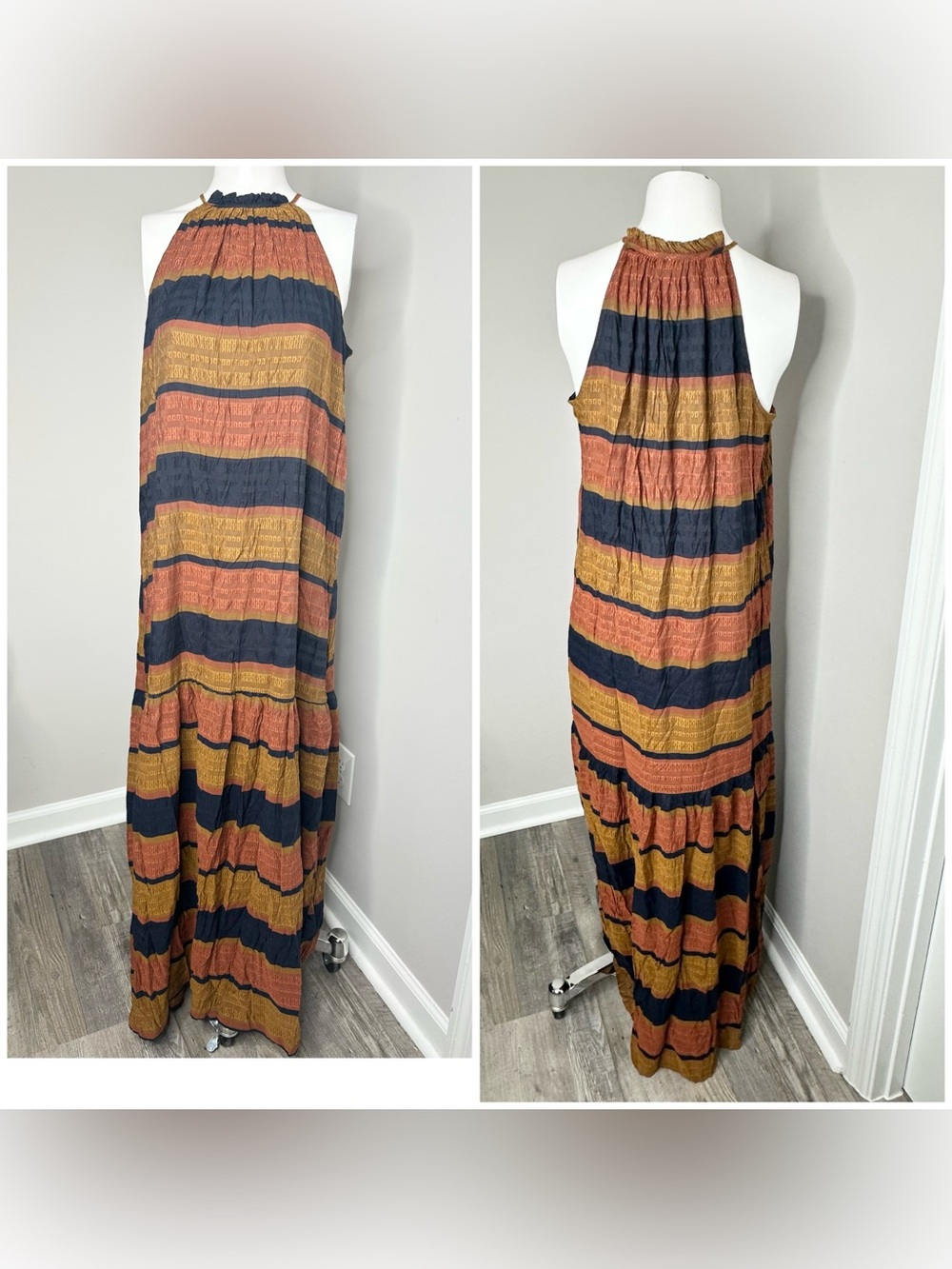 H&M Striped Halter Maxi Dress in brown black -8